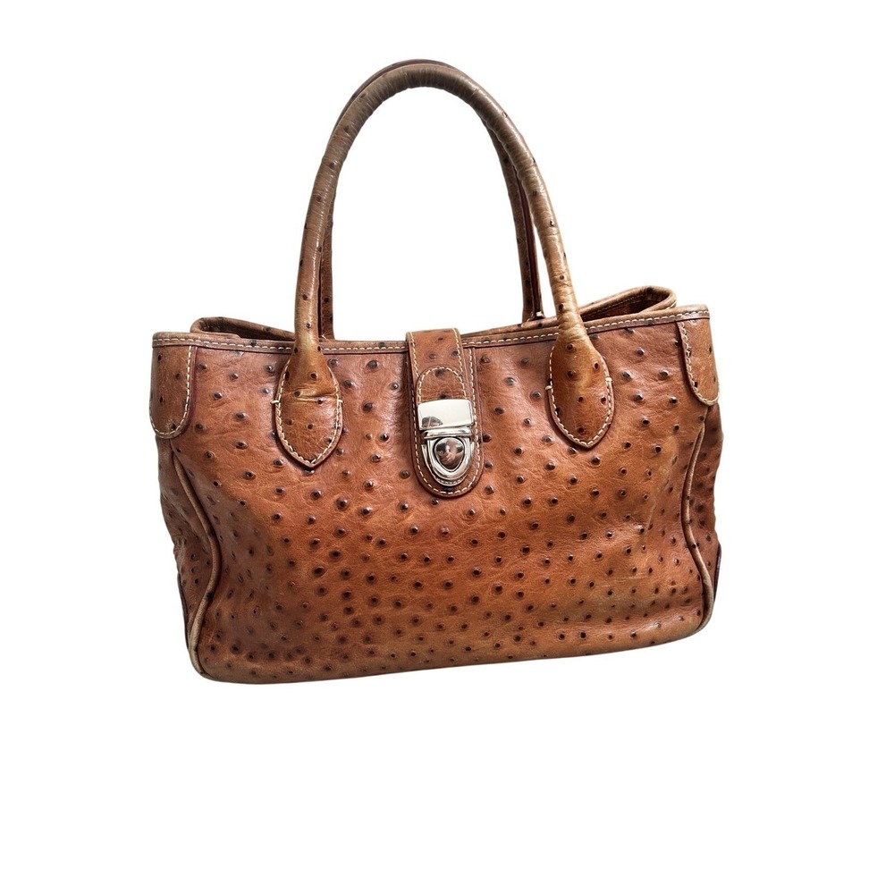 Vintage Dooney & Bourke Ostrich Leather Satchel Cognac brown 1990s Bag purse